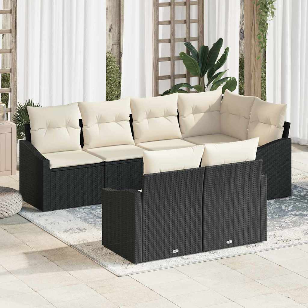 Garten Essgruppe mit Kissen 7 pcs Schwarz und Creme